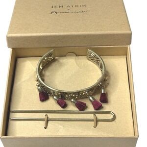 Jen Atkin X Chloe + Isabel Hair Bun Cuff Pin Set Gold Tone Cut Outs Tassels